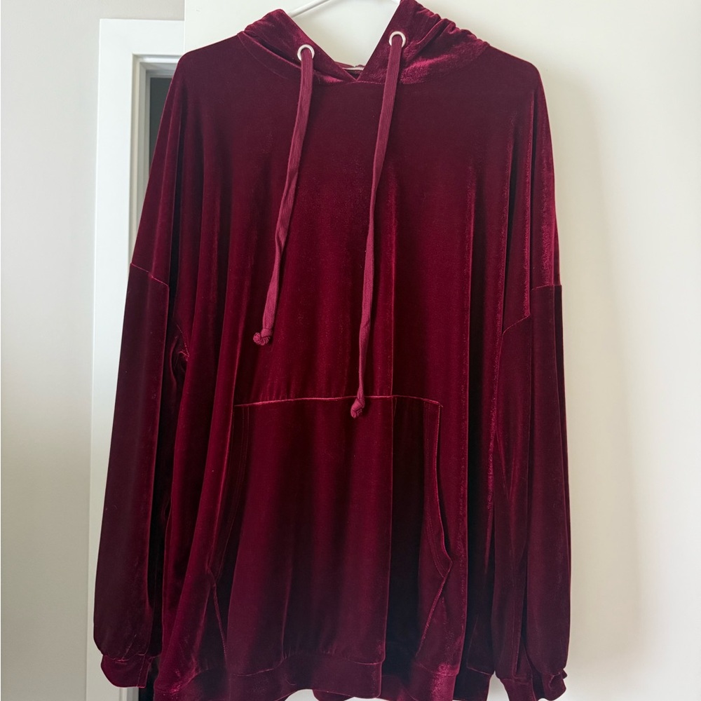 Zara Burgundy Velvet Hoodie